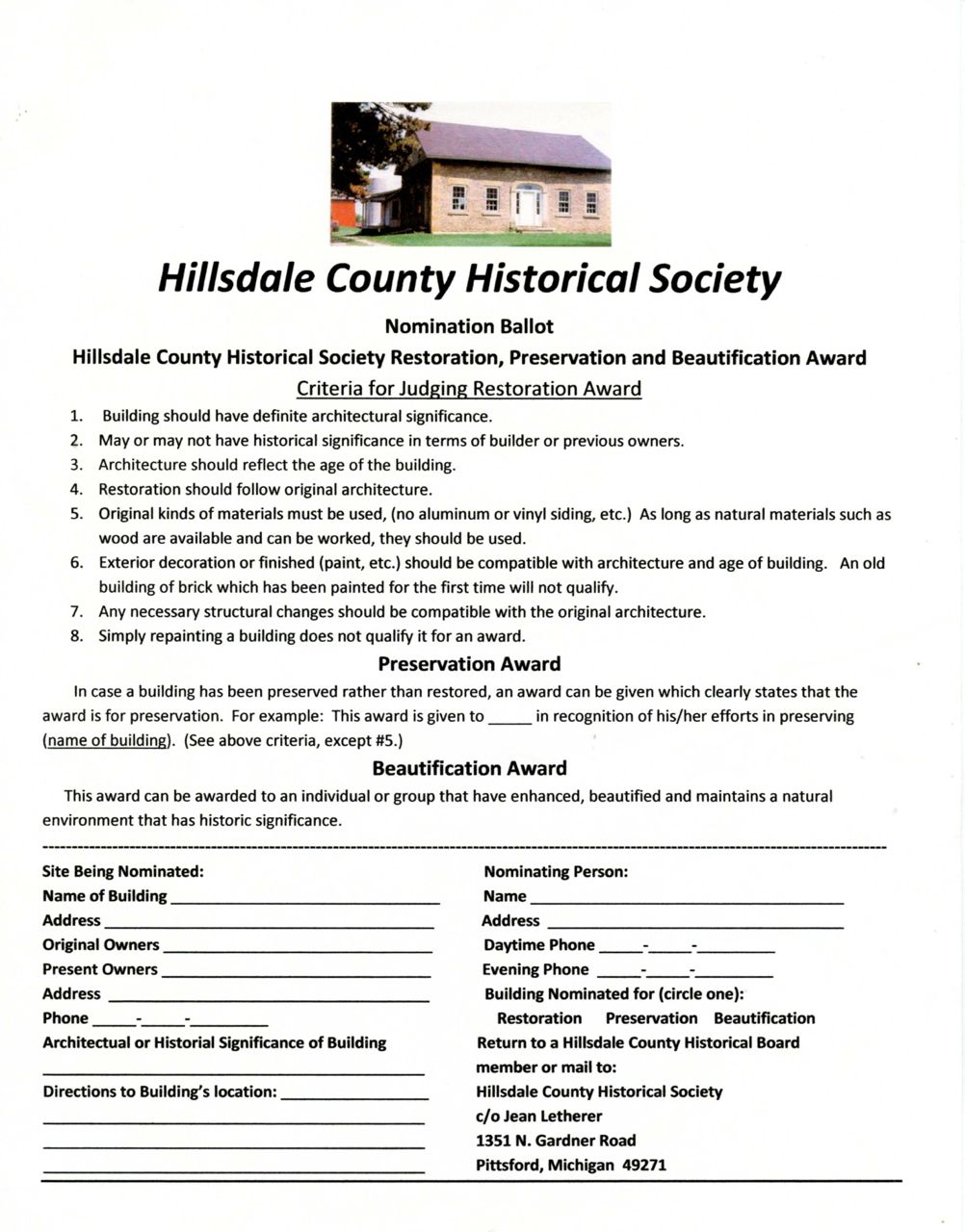 Renovation Awards — Hillsdale County Historical Society