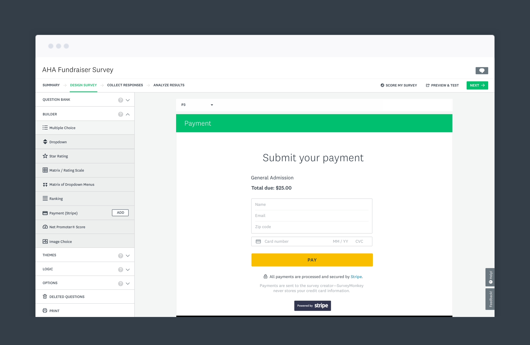 a) Adding Payment Question to a survey