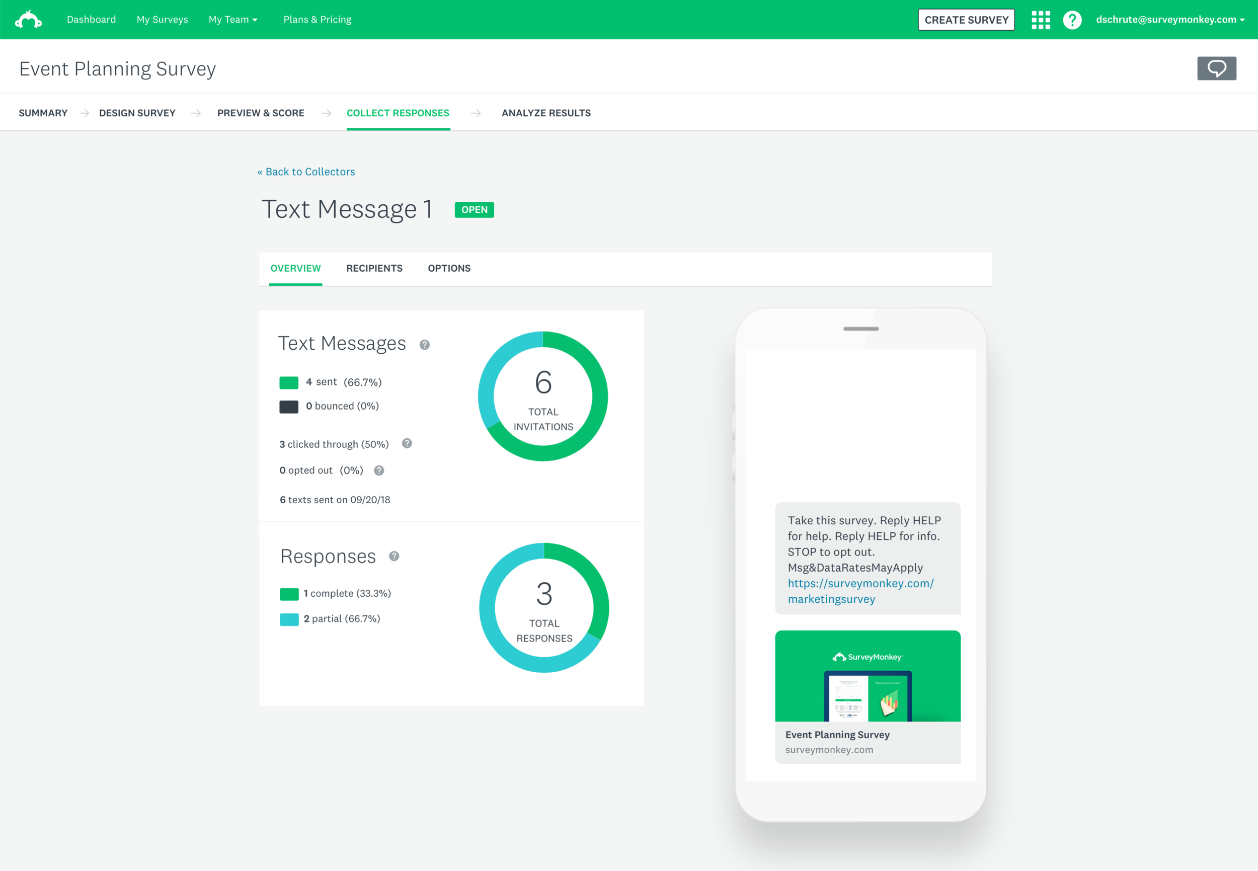 Text Message Collector overview screen