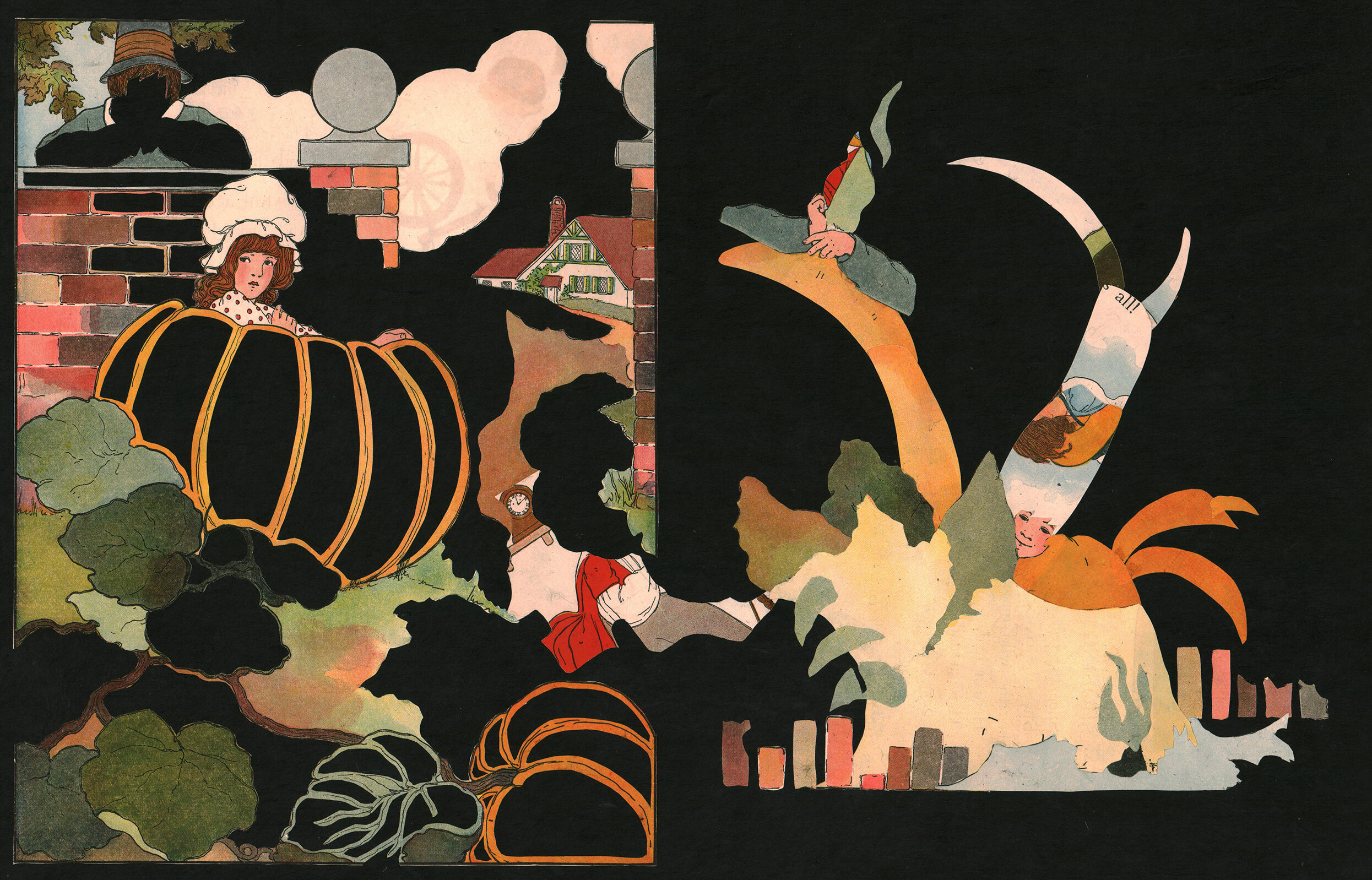  Collages made from The Original Mother Goose illustrations by Blanche Fischer Wright, circa 1916, and lotka paper. 