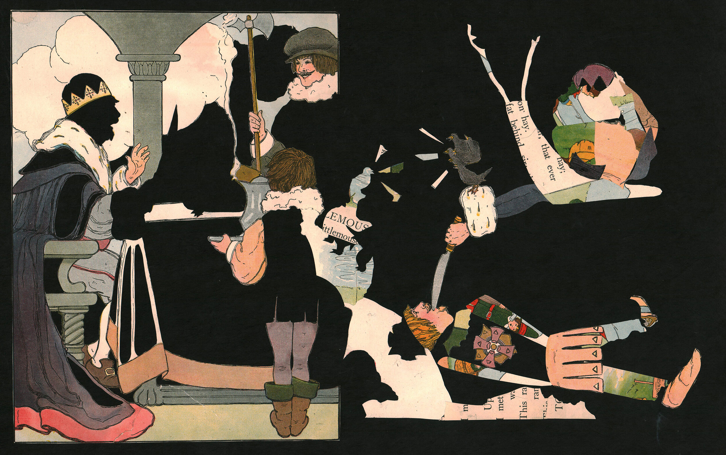  Collages made from The Original Mother Goose illustrations by Blanche Fischer Wright, circa 1916, and lotka paper. 