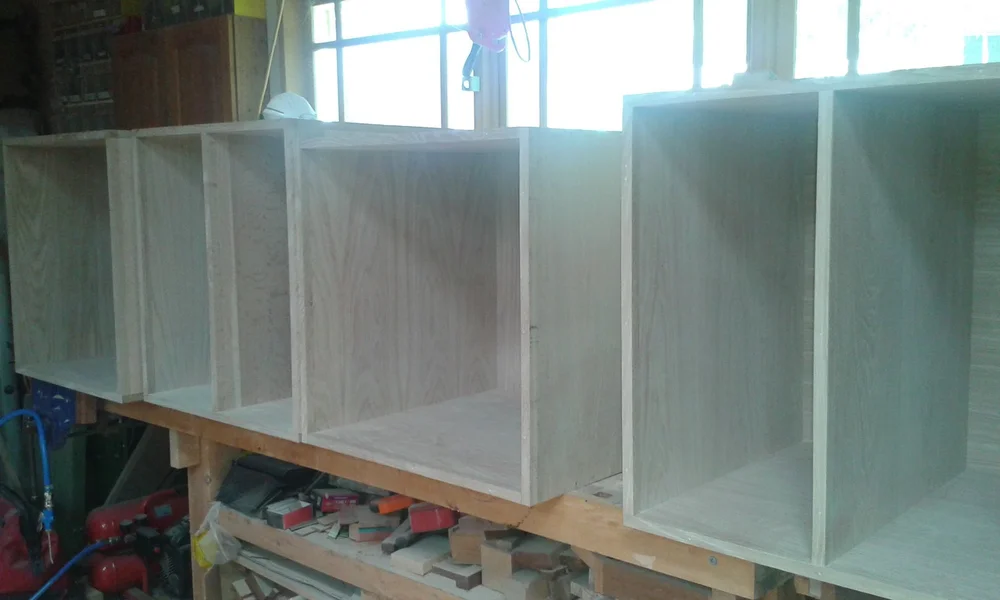 components on the shed bench waiting to go in.jpg