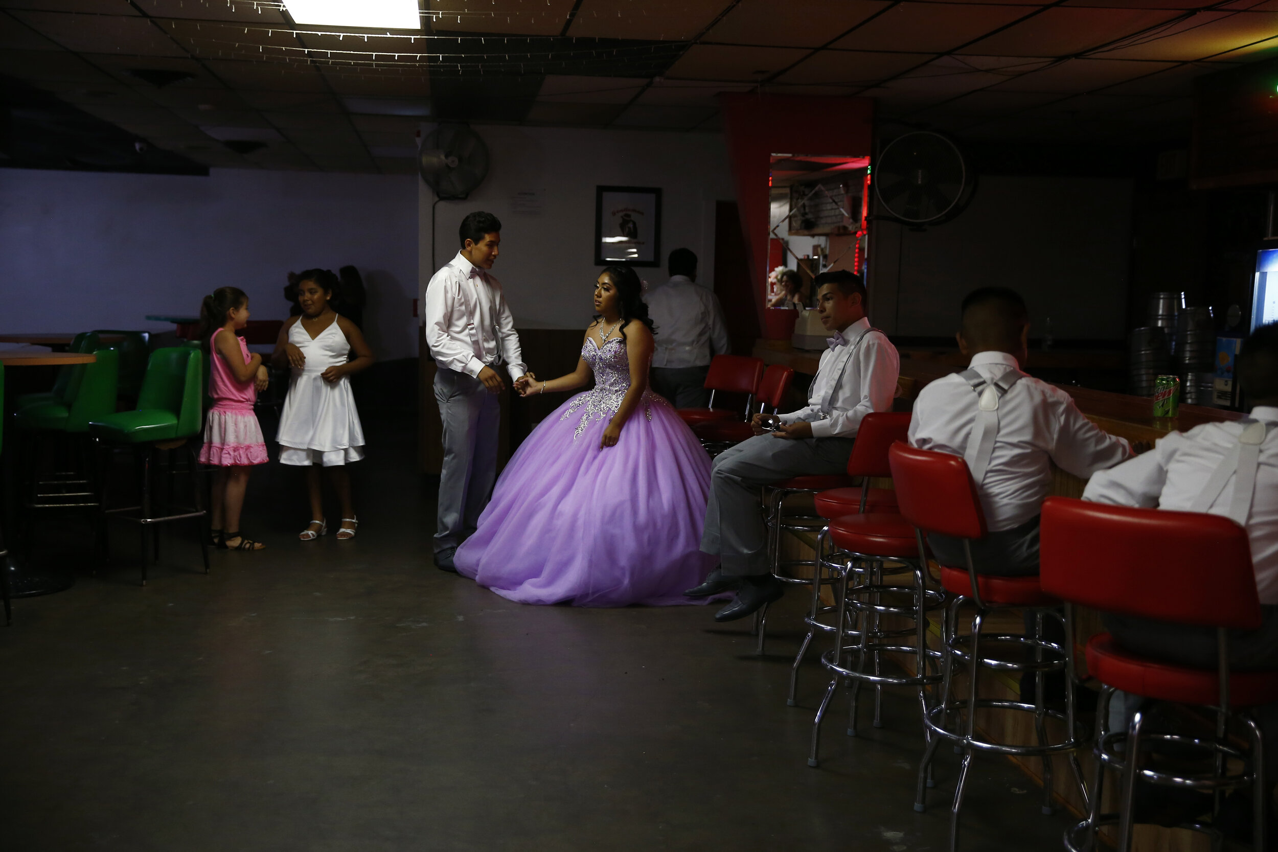   Brenda Estrada Quinceañera at Flamas Night Club in West Liberty, IA. 2019. The town is in Muscatine County, Iowa, and as of the 2010 U.S. Census was the only city in the state to have a majority Hispanic population.  