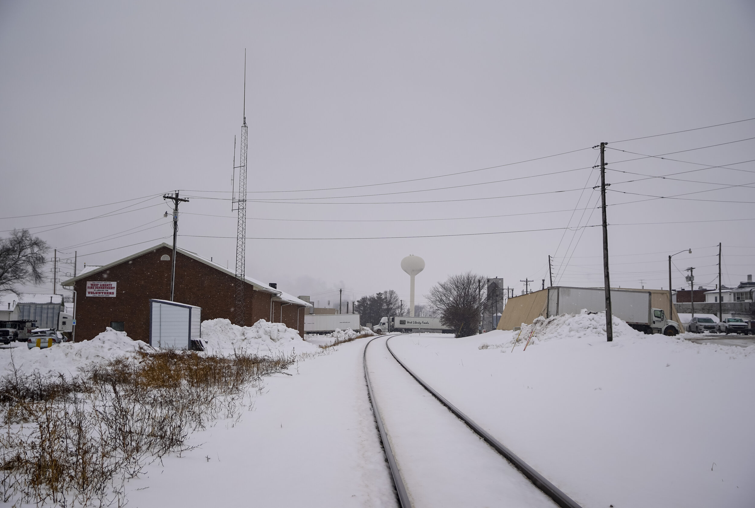   Railroad tracks near West Liberty Foods in West Liberty, IA. 2020. The town is in Muscatine County, Iowa, and as of the 2010 U.S. Census was the only city in the state to have a majority Hispanic population.  