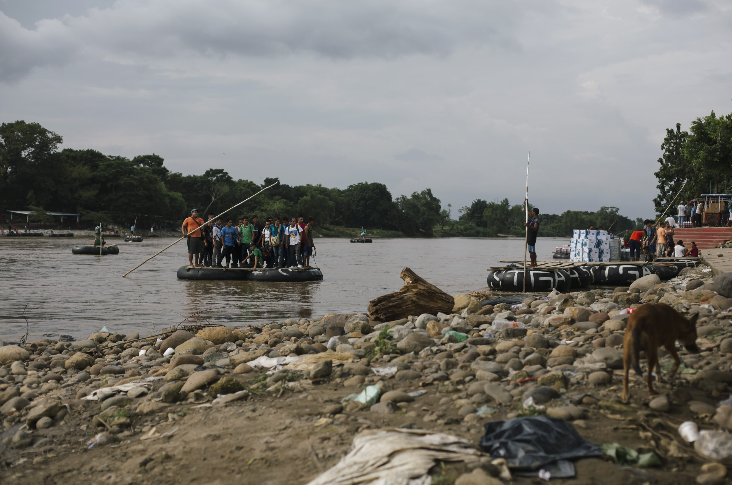   People cross over the Suchiate River between Guatemala and Mexico in Tecun Uman, Guatemala. 2018   