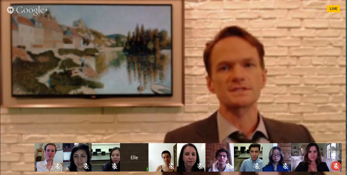 Selected representatives from each school got to chat with Neil Patrick Harris! That's me on the bottom right!