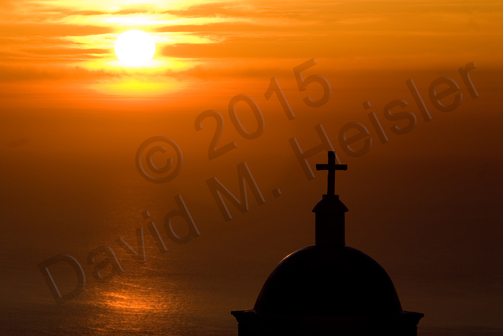 Santorini church at sunrise