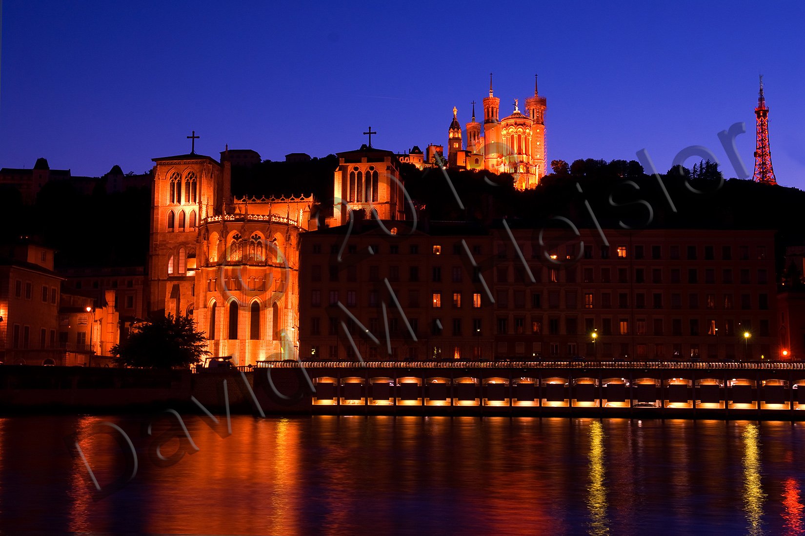 Lyon churches at dusk