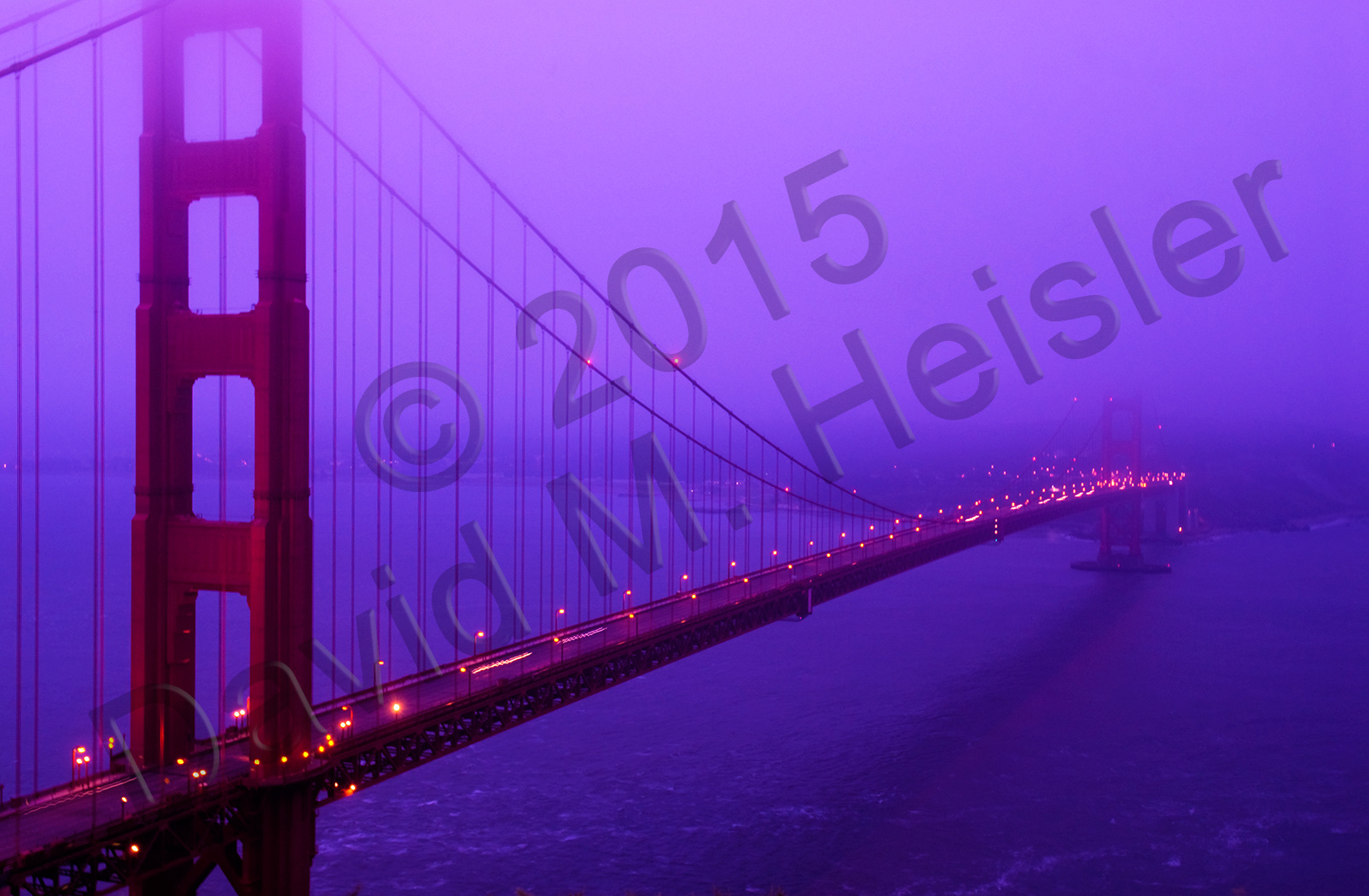 Golden Gate Bridge in a foggy dawn