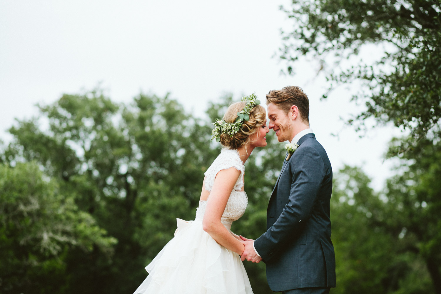 Bride with Flower Crown and Groom | Lisa Woods Photography