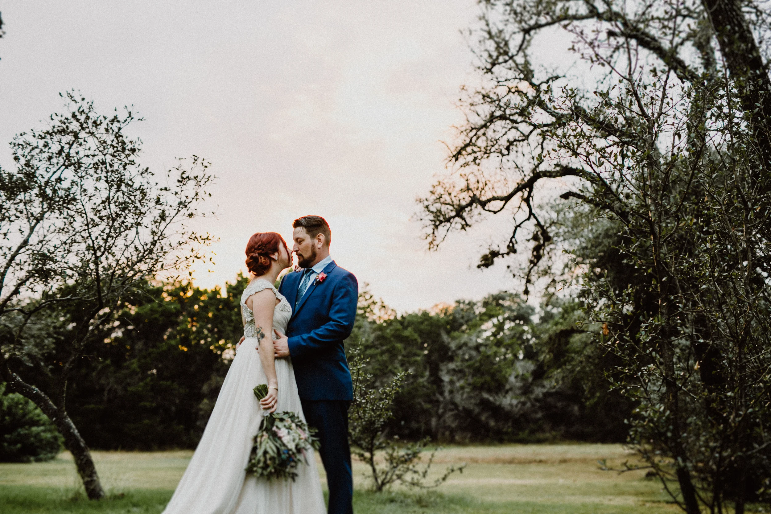 bride and groom at wildflower barn