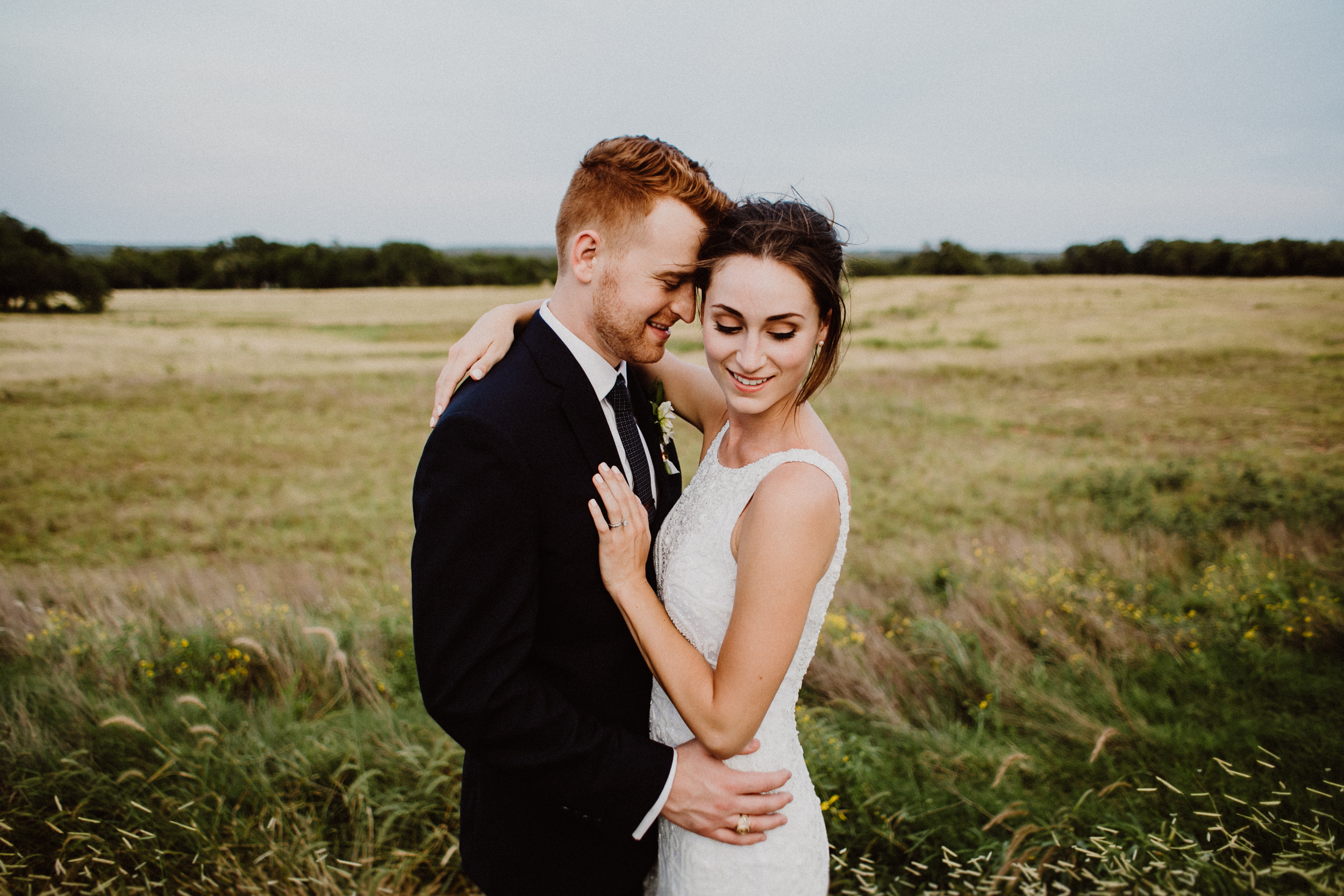 bride and groom in the field at prospect house