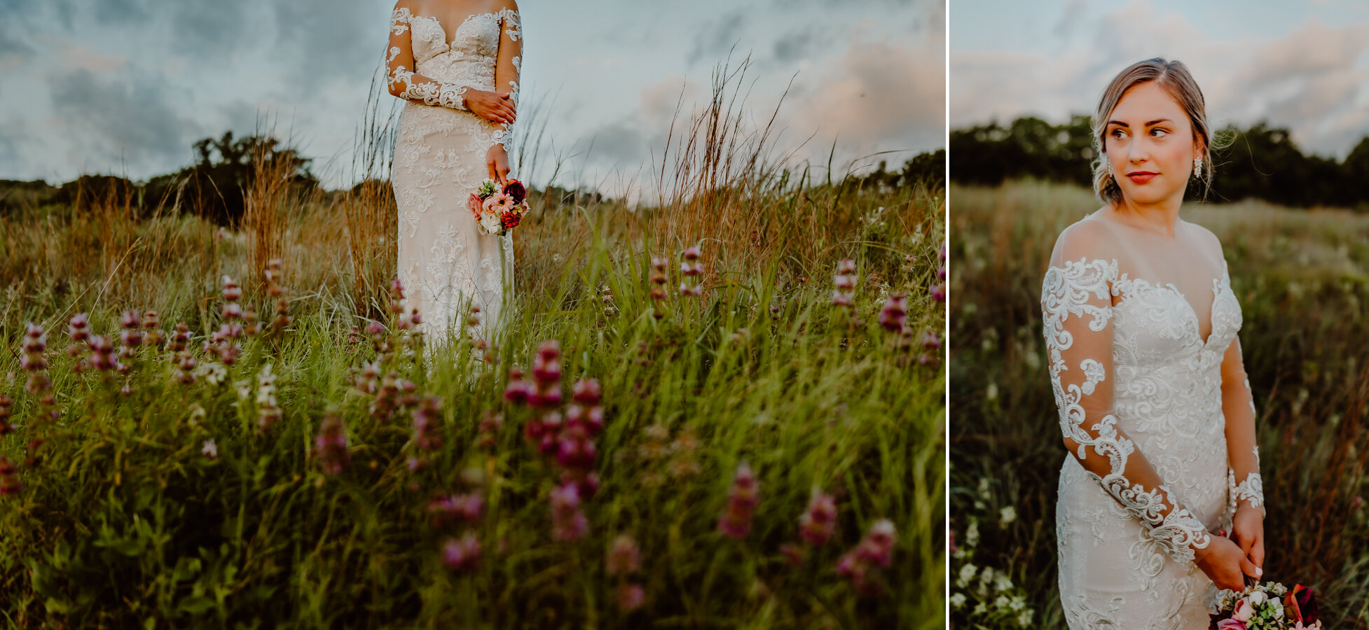 bride portraits in field in austin texas