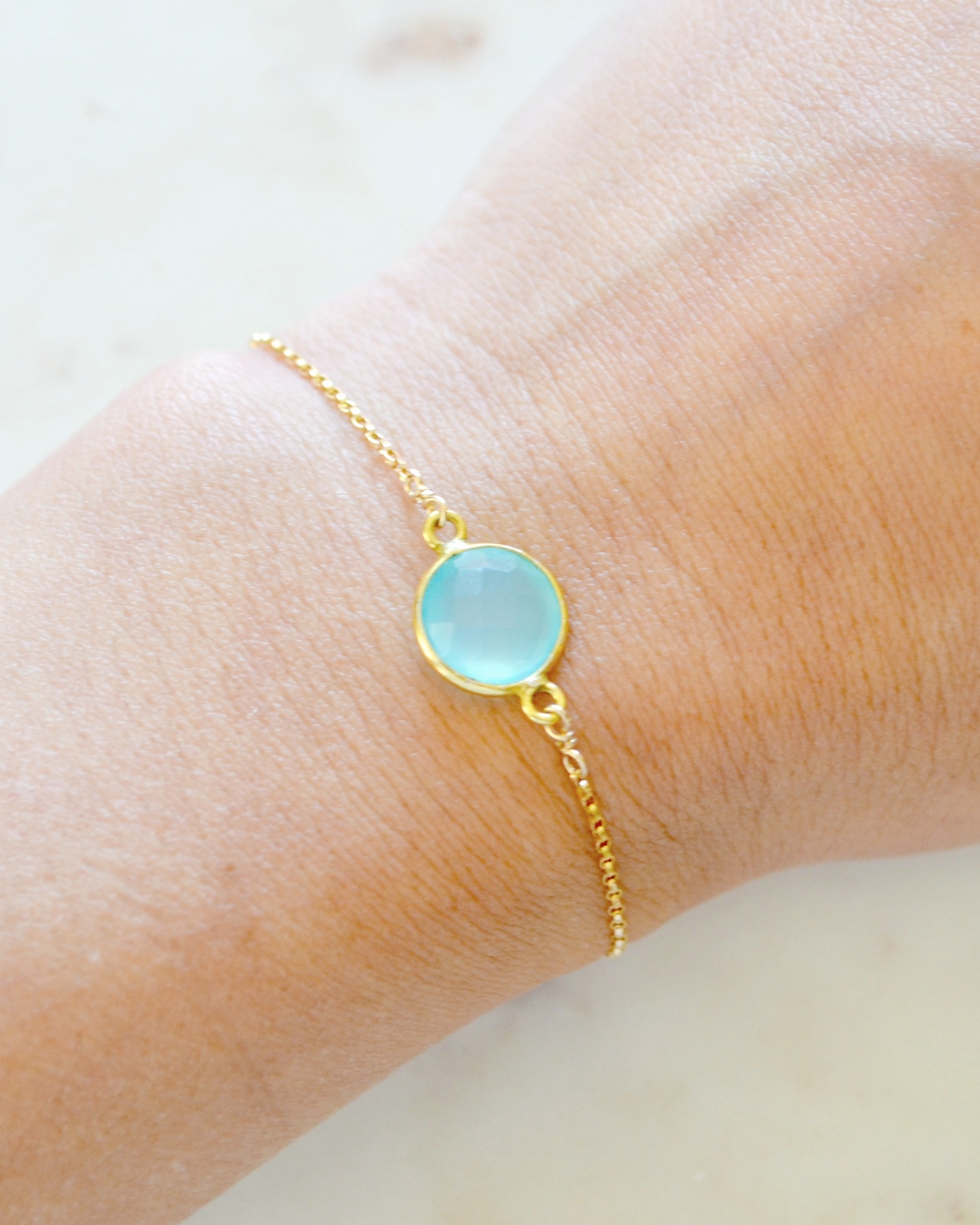 Dainty Gold and aqua gemstone bracelet