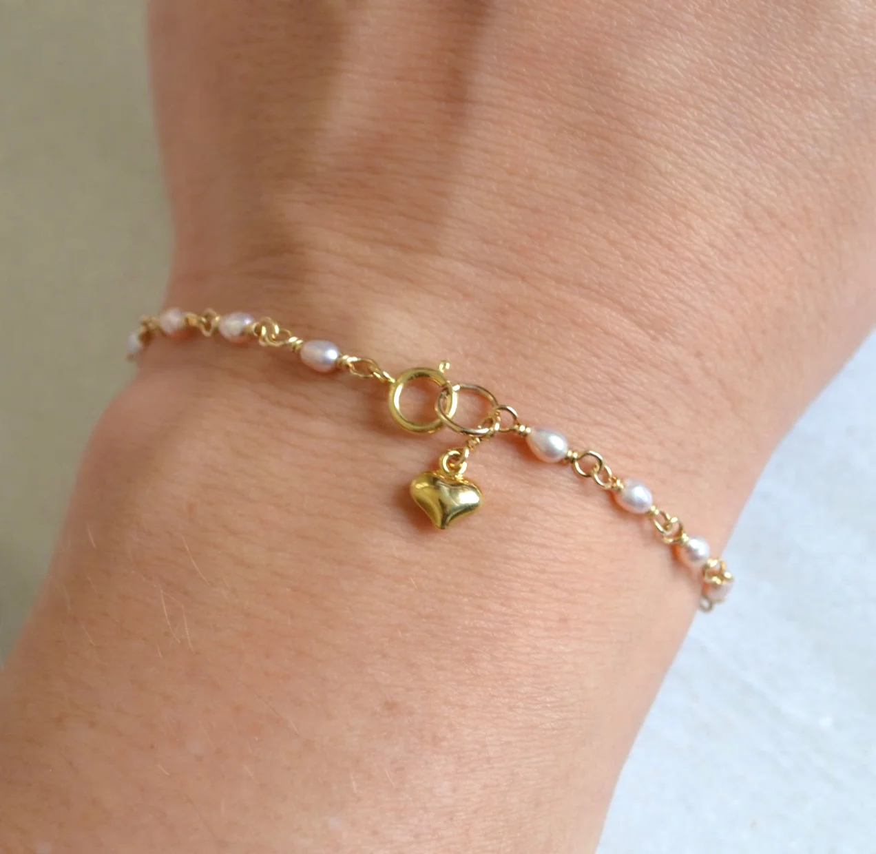 Gold Filled Pink Pearl Heart Bracelet.PNG