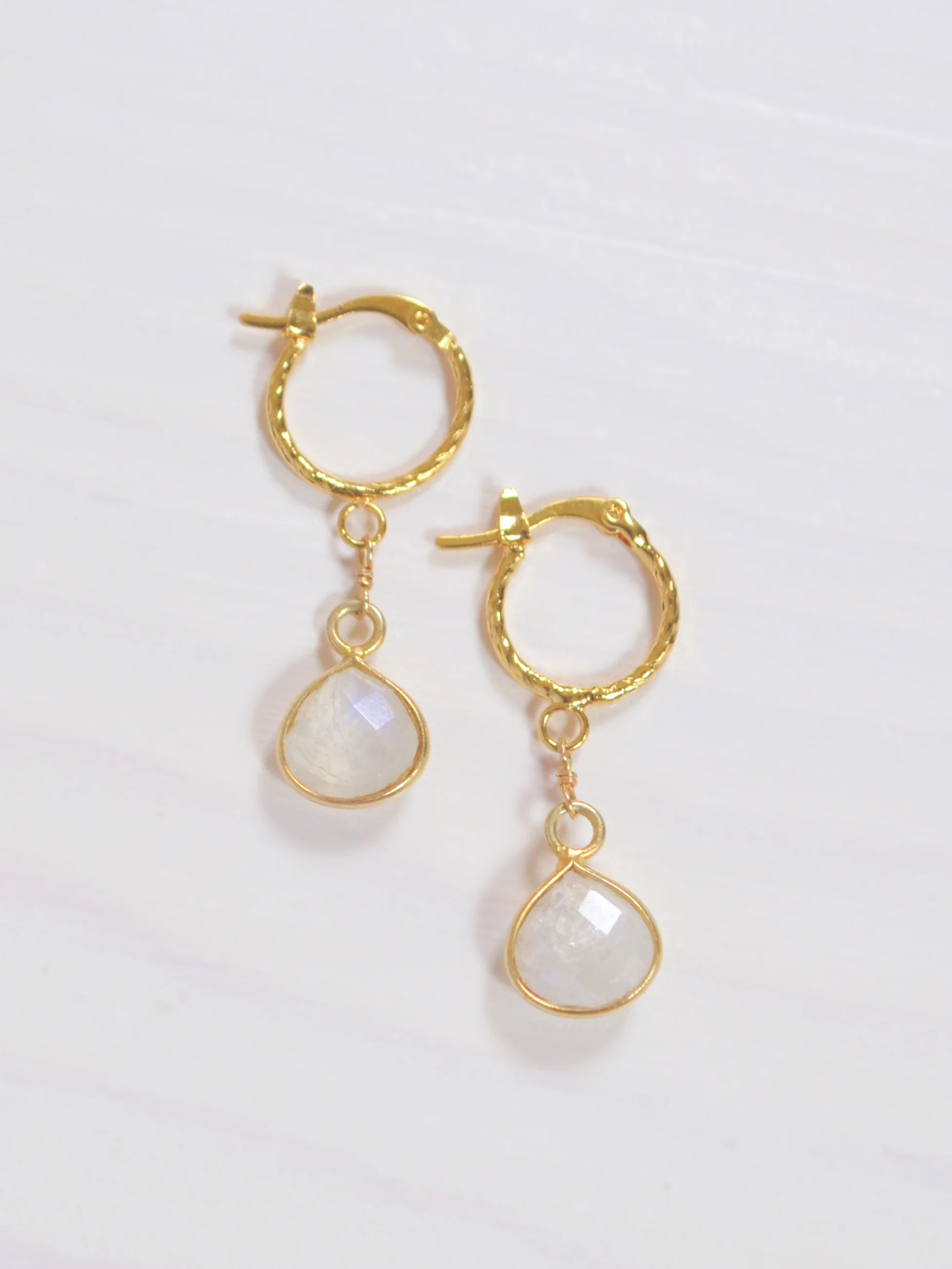 Dainty Mini Moonstone Gemstone Gold Filled Hoop Earrings