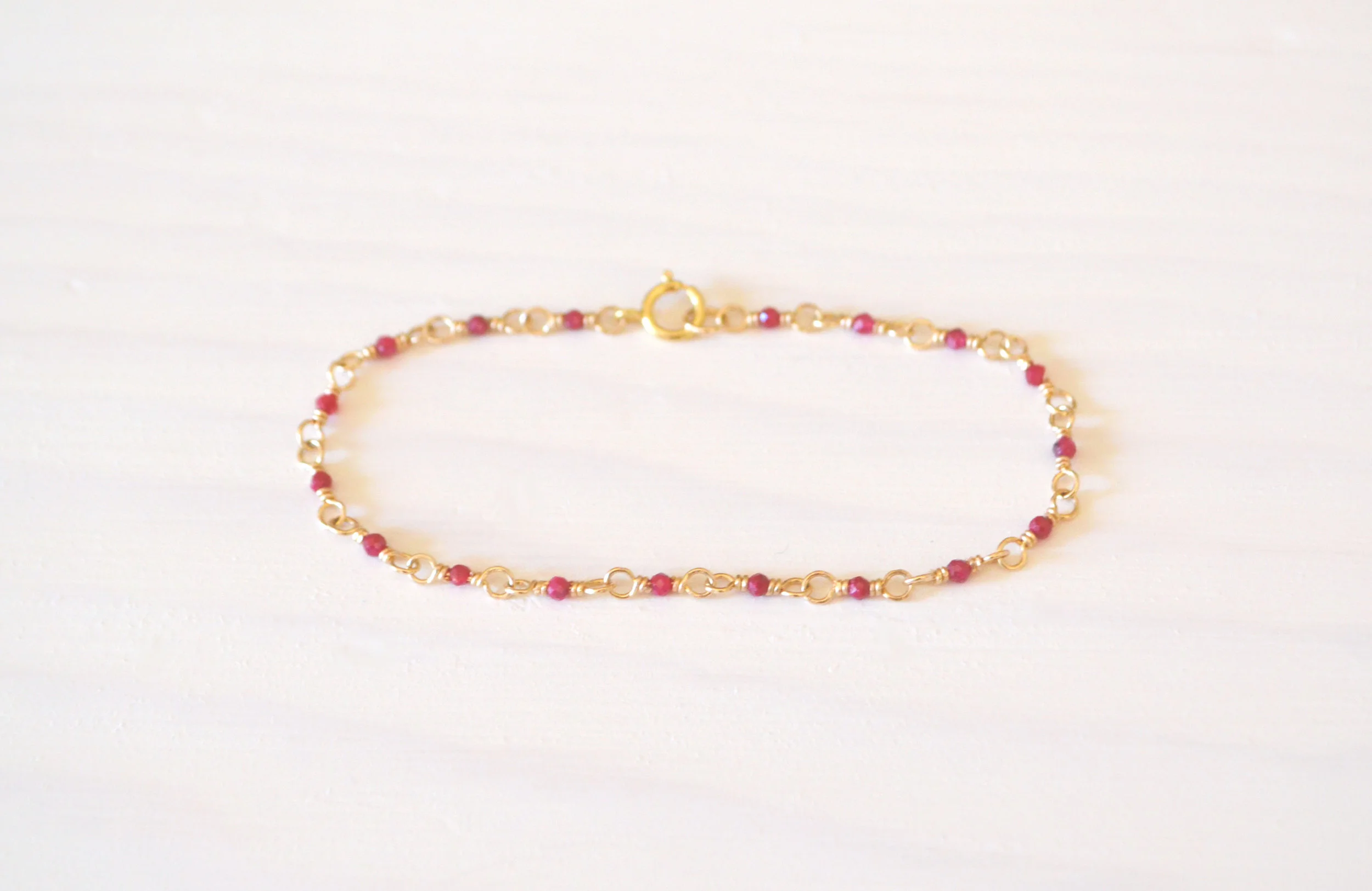 Dainty Gold Filled Ruby Beaded Bracelet