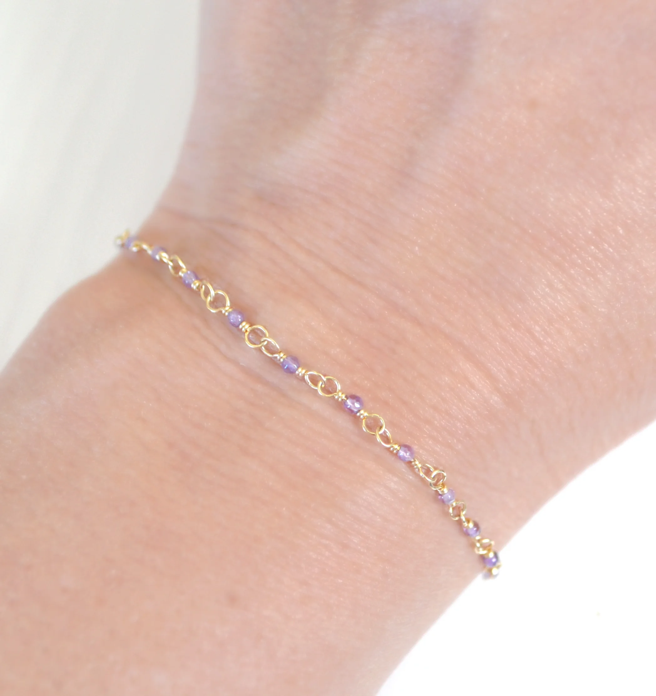 tiny gold filled purple amethyst beaded bracelet.JPG