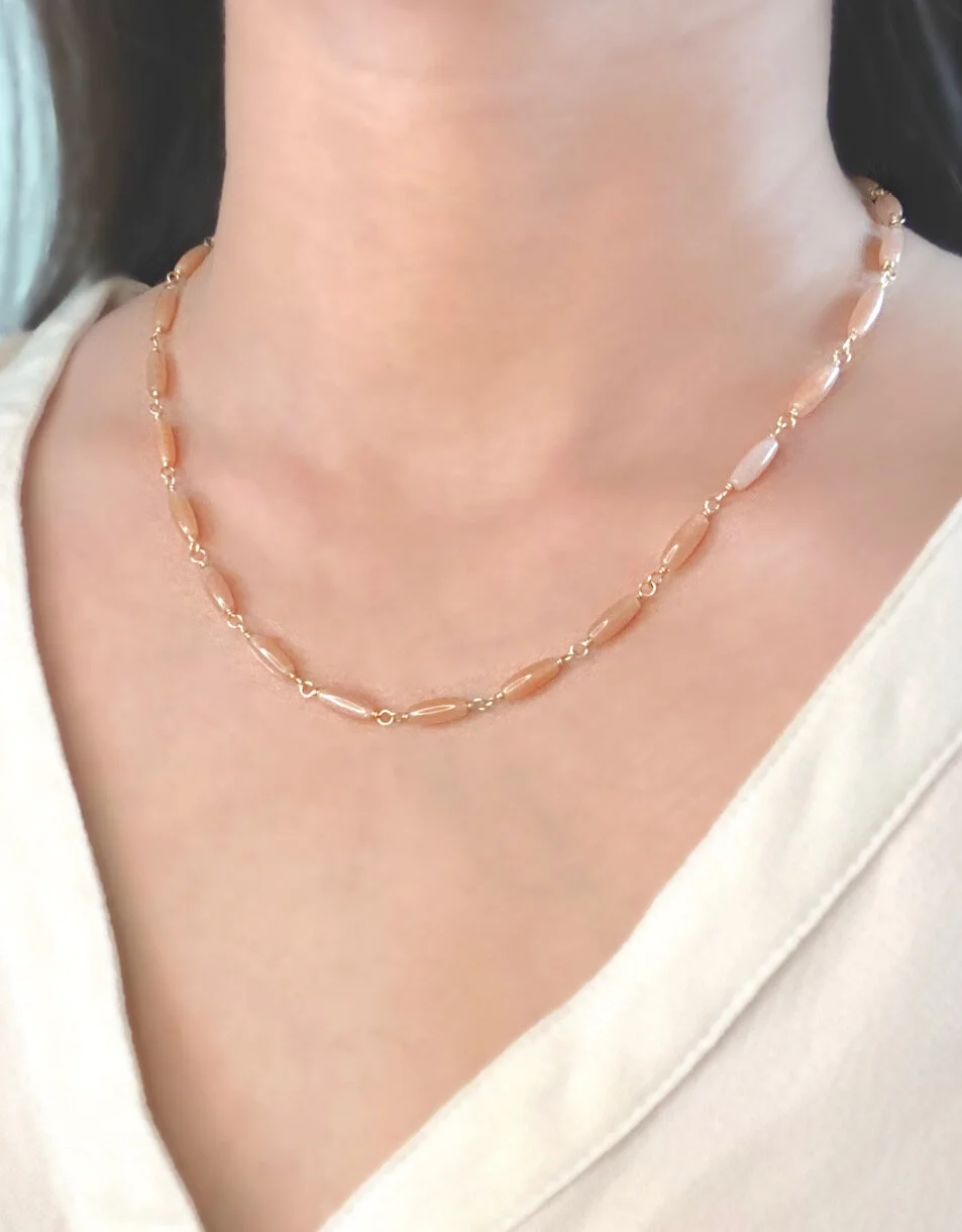 Delicate Wire Wrapped Sandstone Gemstone Necklace.JPG