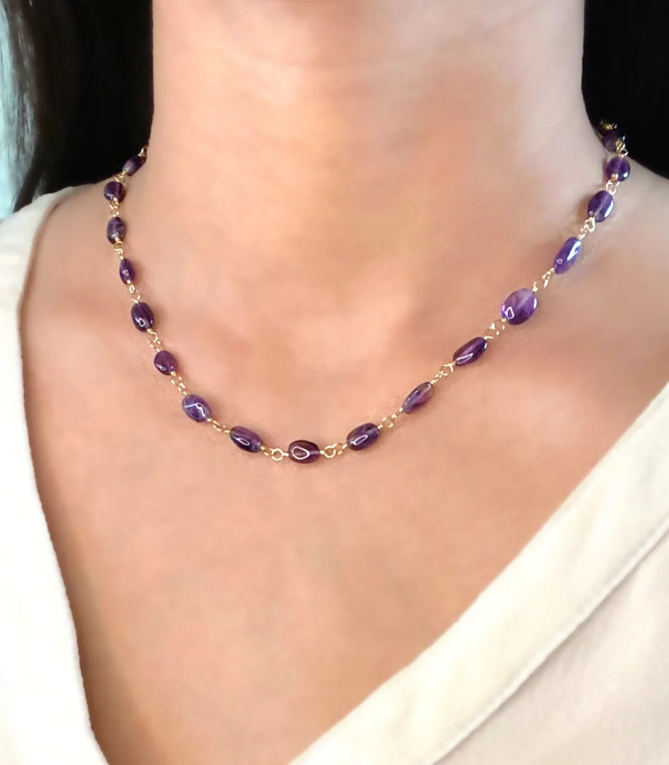 Gold Filled Wire Wrapped Amethyst Gemstone Necklace