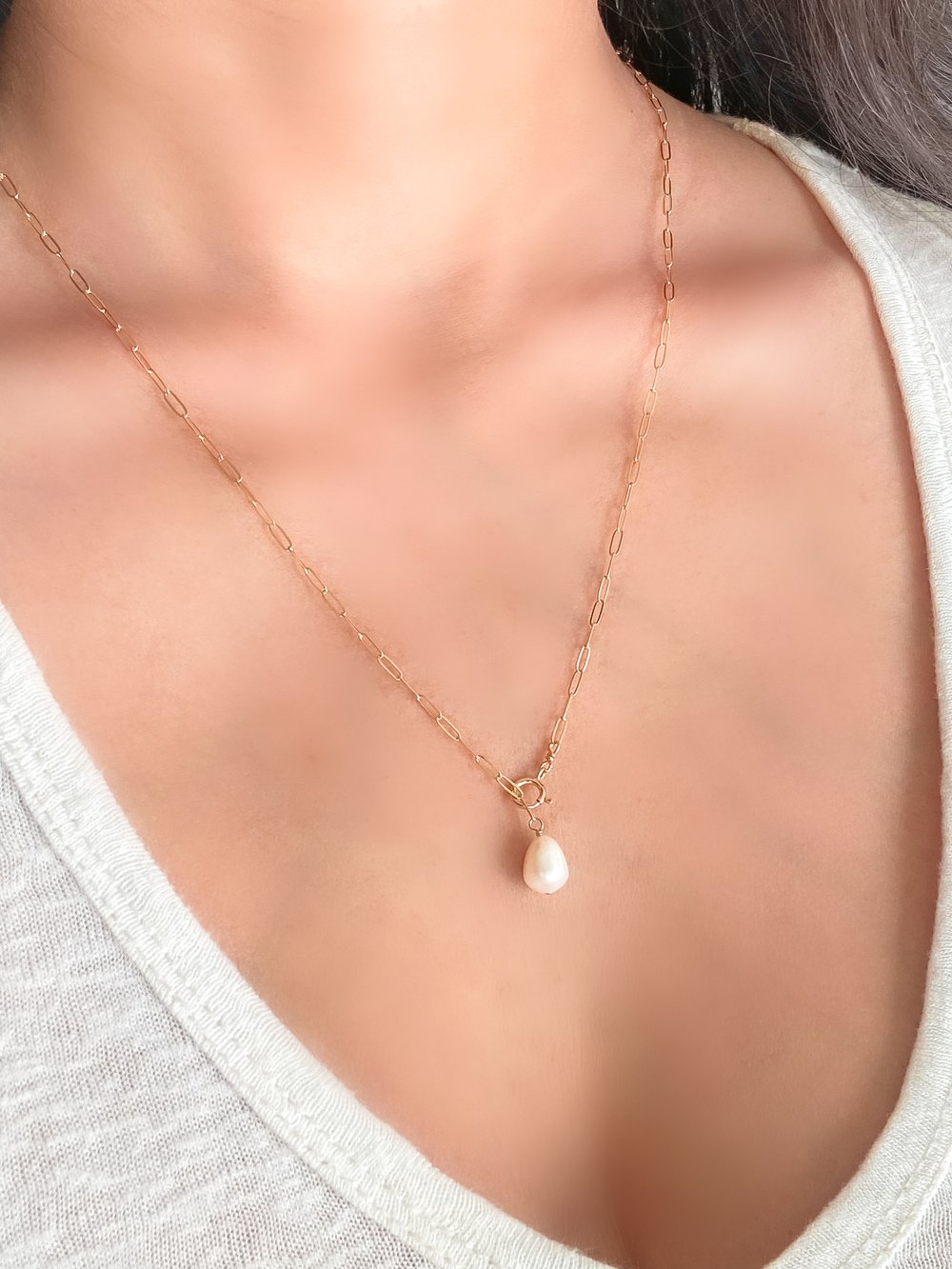 Dainty Pearl Necklace, Gold Fill Chain, Freshwater Pearl, Delicate
