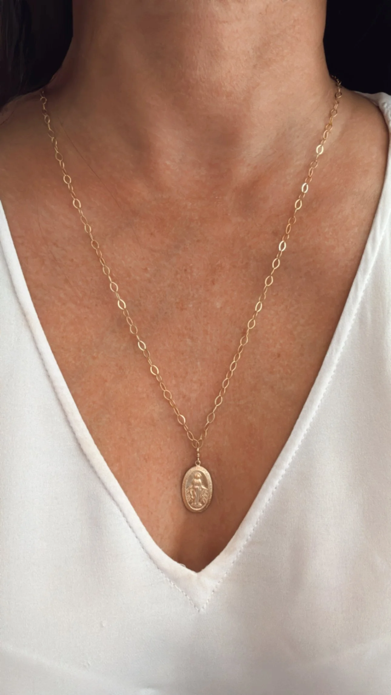 Gold Filled Miraclous Medal Mother Mary Necklace.JPG