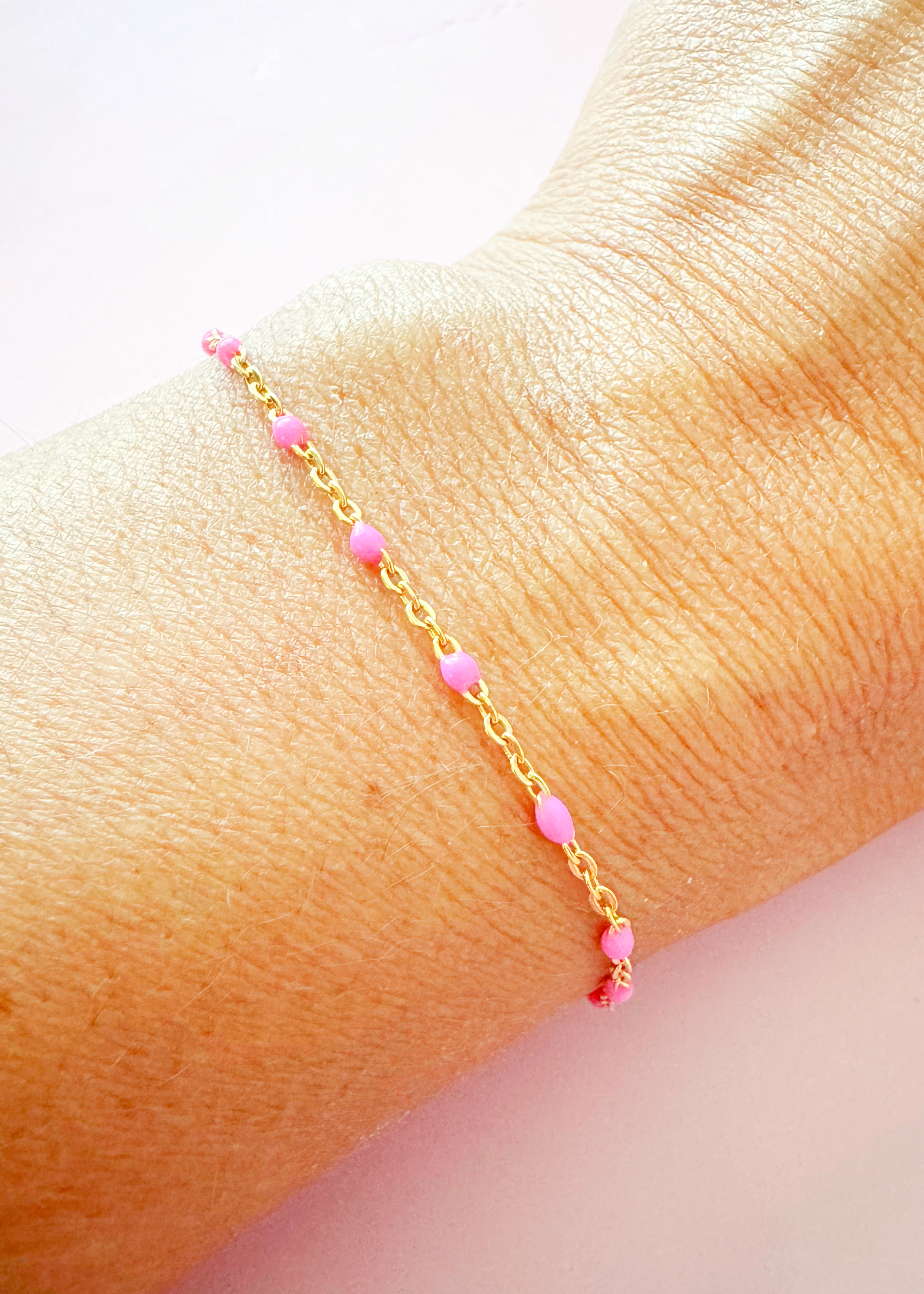 Gold Filled Hot Pink enamel chain bracelet model.HEIC.png