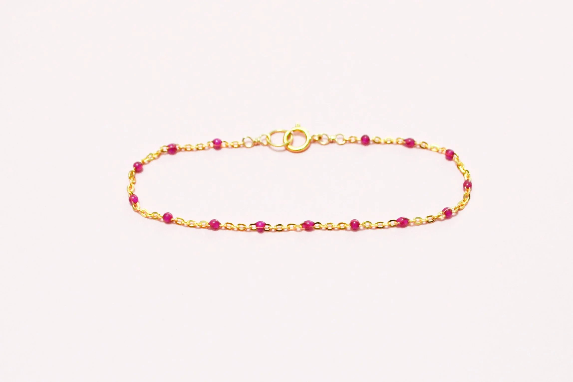 Gold Filled Fuschia enamel chain bracelet.jpg