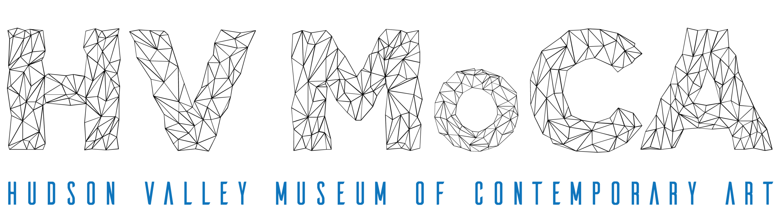 The logo was created by using 3D polygon meshes generated by computer animation programs, indicative of the contemporary art forms the museum embraces. The blue in the logo comes from the blue waters of Peekskill Bay on the Hudson River.