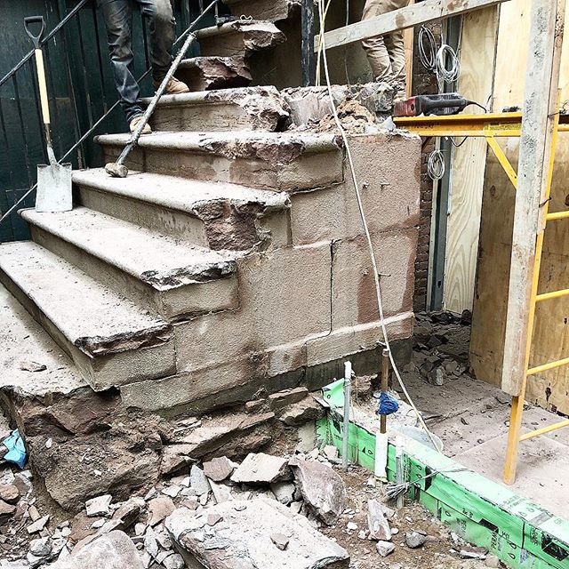 Time to go, stoop. #nyc #townhouse #architecture #brownstone #residence #stairs #demolition