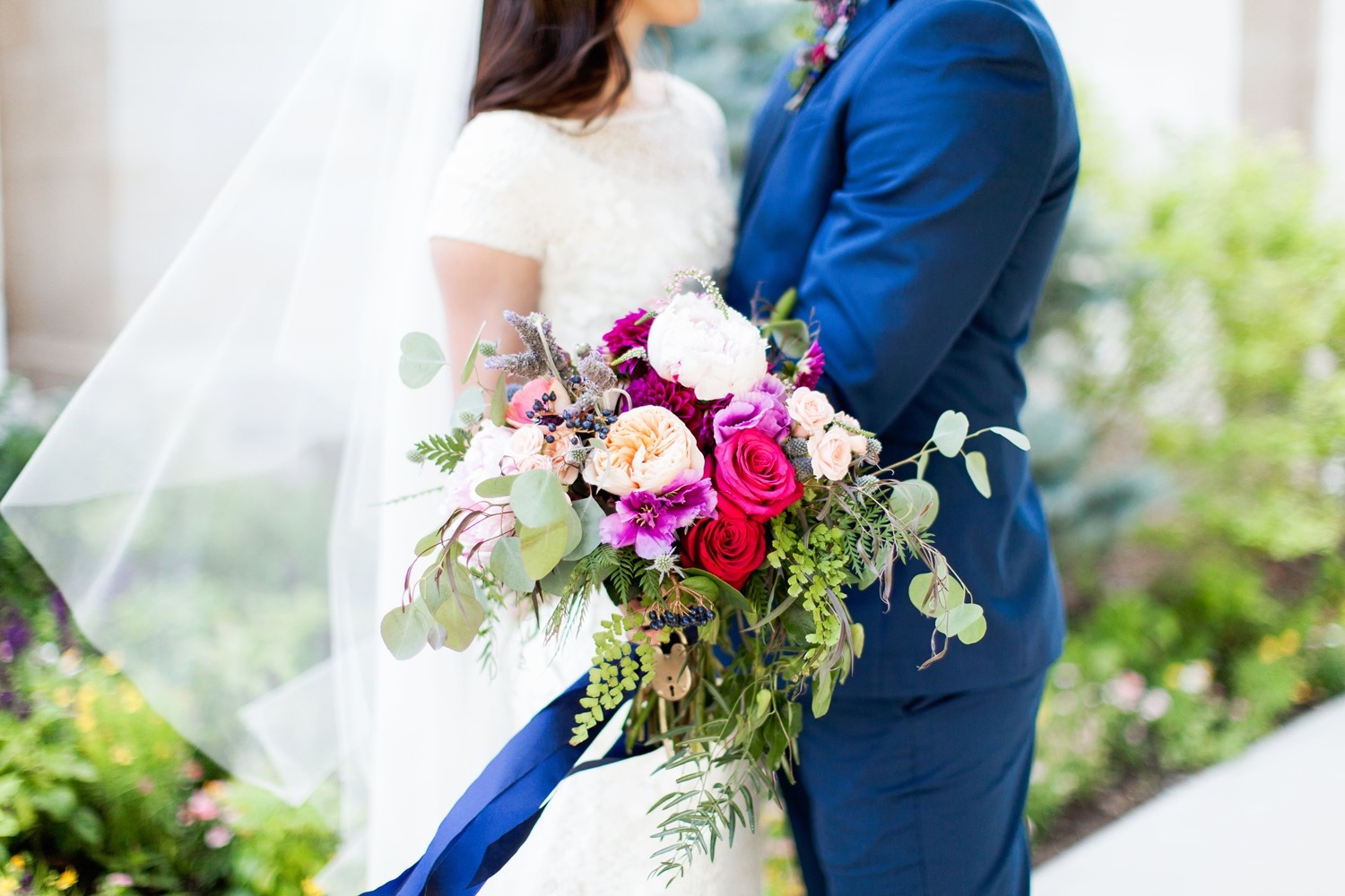 fuchsia, pink and navy bridal bouquet