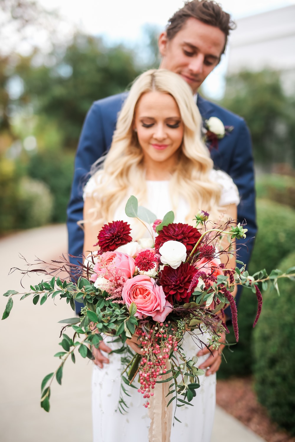 pink + red bridal bouquet