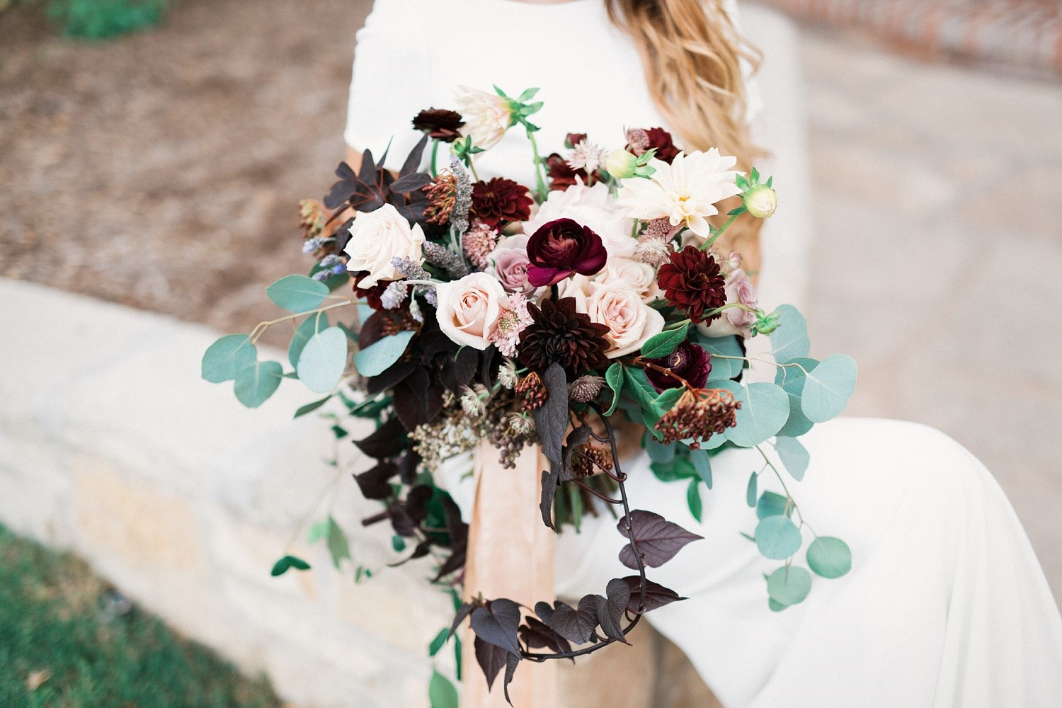 blush + plum bridal bouquet