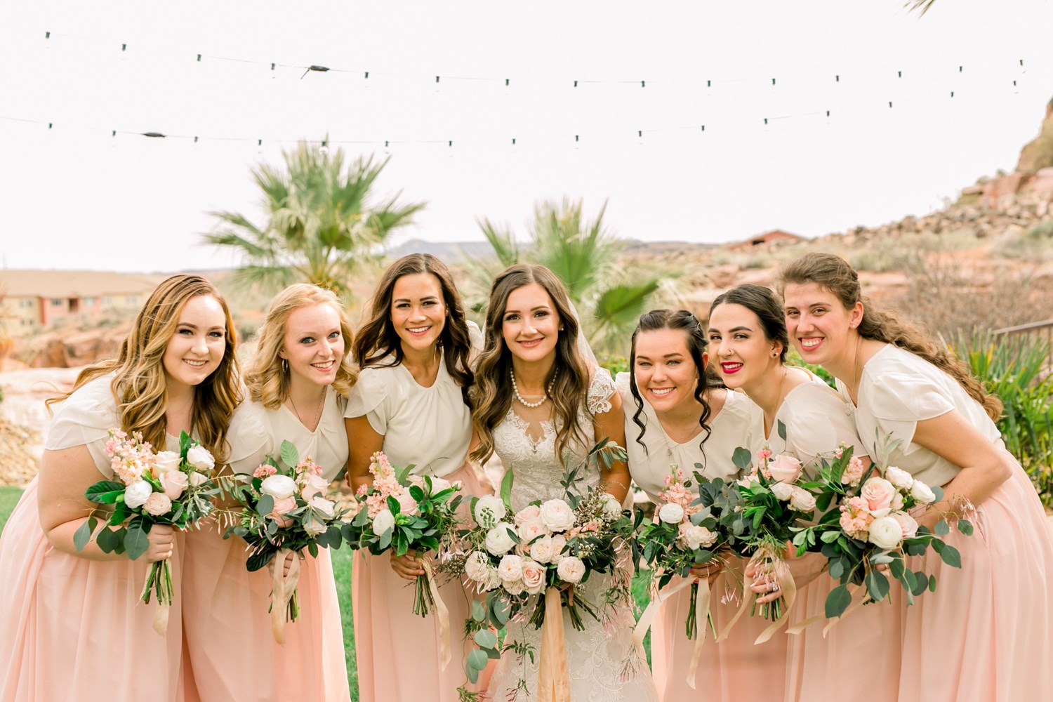 blush and peach bridesmaid bouquets