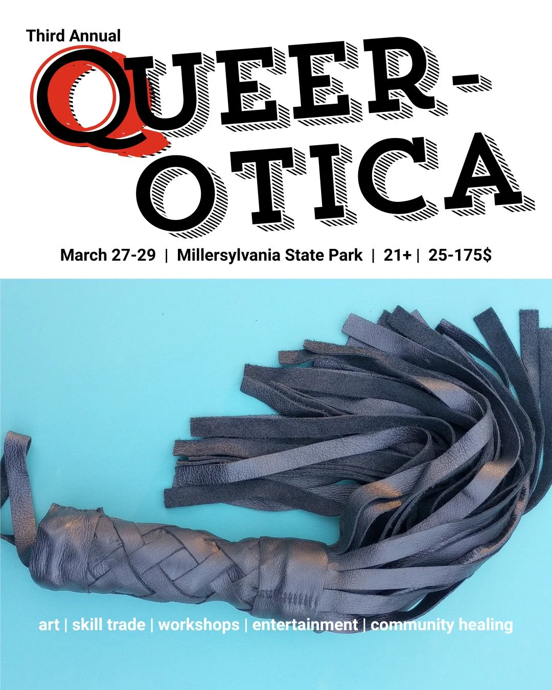 : : DIY FLOGGER WORKSHOP : : 
DURATION 2HRS

Clover (they/them) is a weirdo and an artist who has been teaching people how to DIY for over a decade. They value experimentation, play, and accessibility and take a non-judgemental, non-hierarchical appr