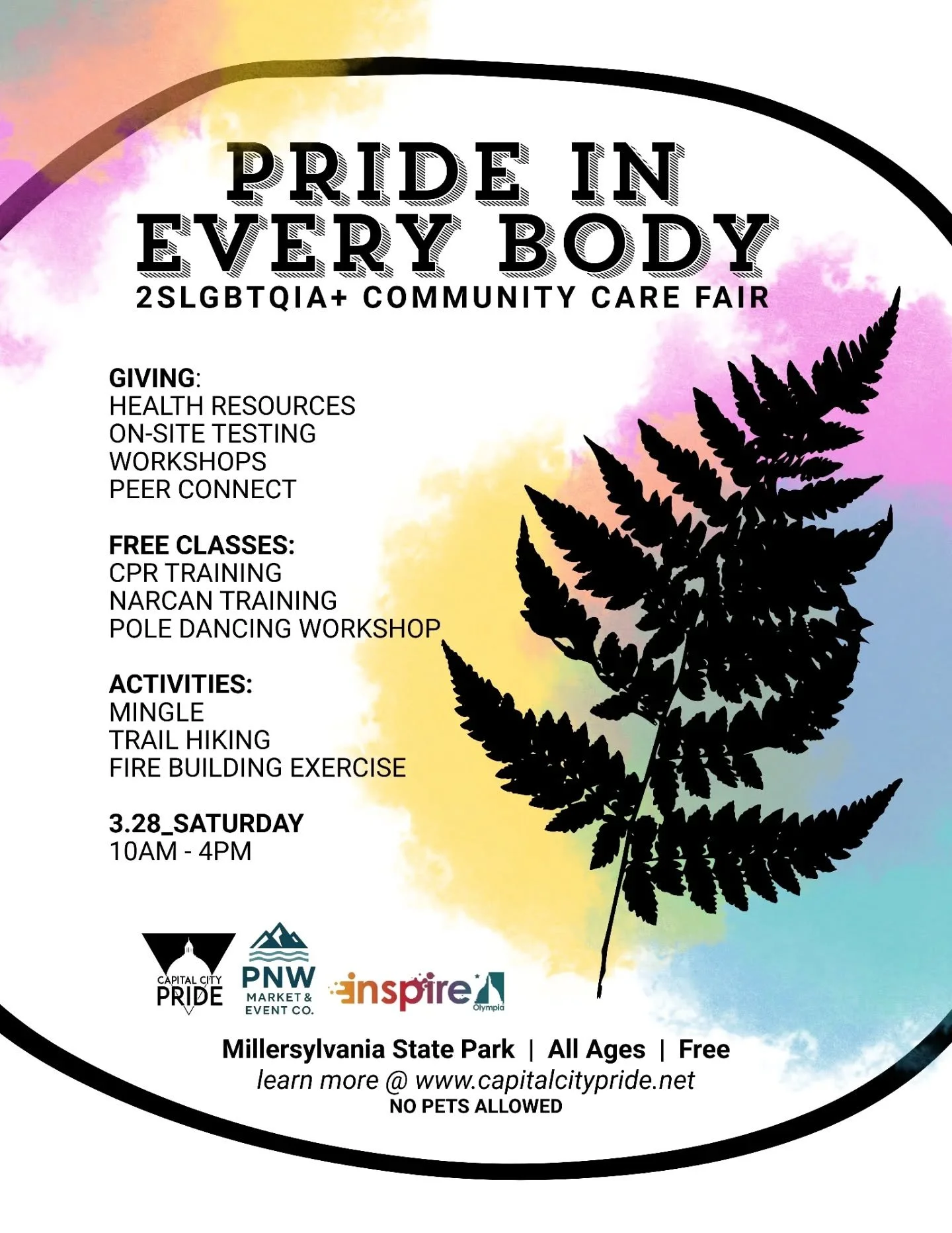 Saturday, March 28th, we will be holding a FREE Community Care Fair at Millersylvania Retreat Center from 10am-4pm. There will be free CPR classes all day long as well as a free Narcan training at noon. There will be free onsite testing, resources, c