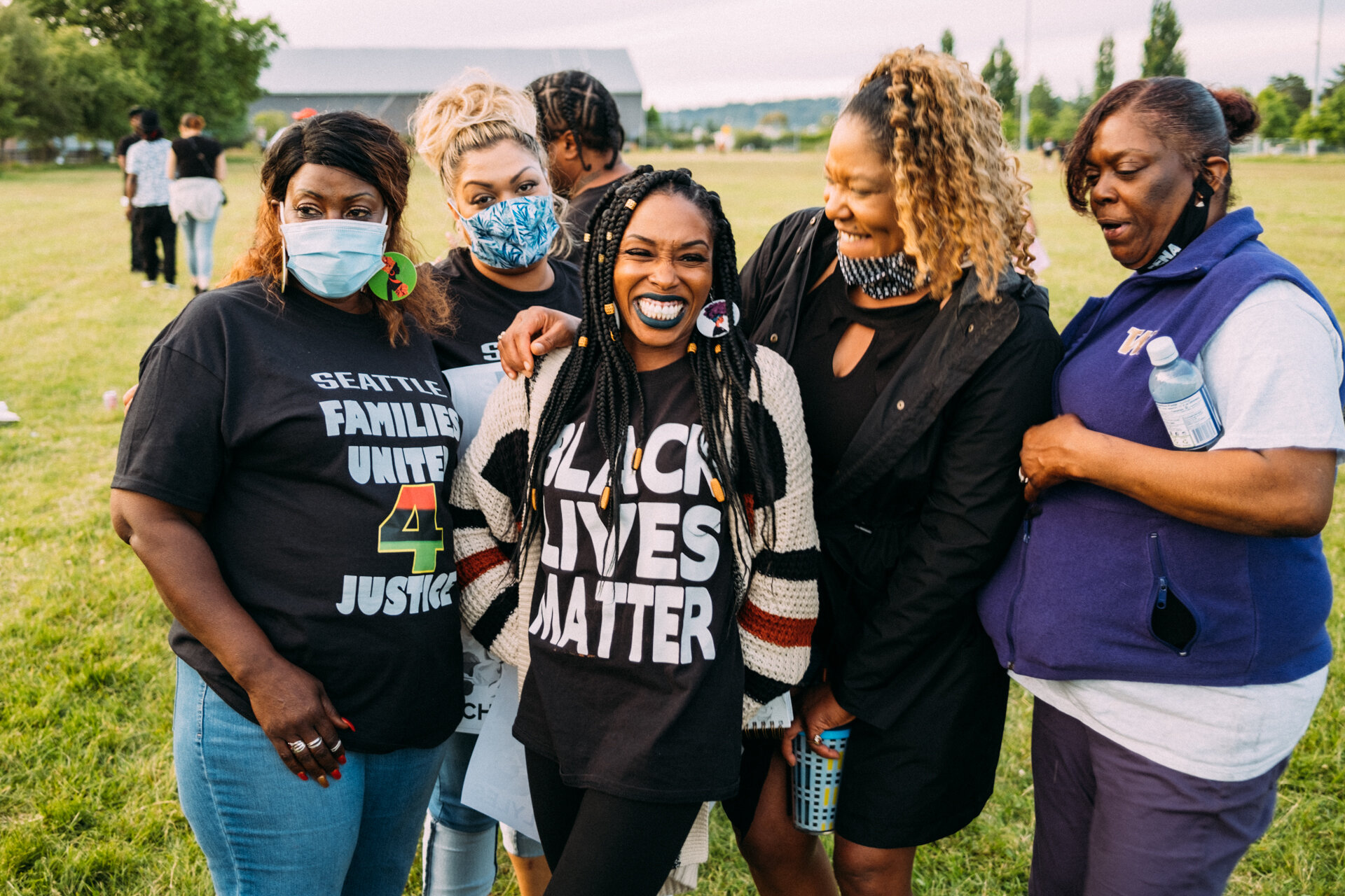  A group of women who have all lost loved ones to police violence gather for a group hug at the annual celebration for Charleena Lyles’ life. June, 2020 in Seattle, Wash. 