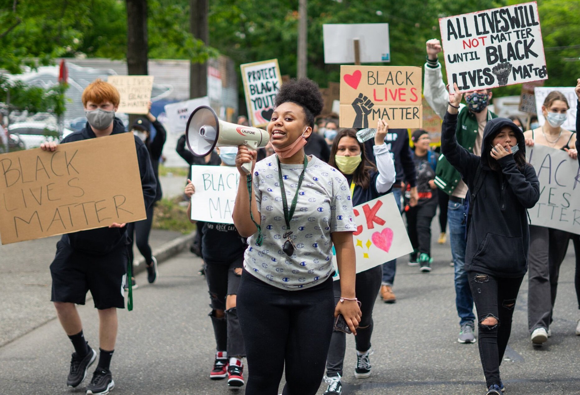  High school students lead an all-ages youth march in Seattle’s historically Black southend after the death of George Floyd. June 5, 2020    