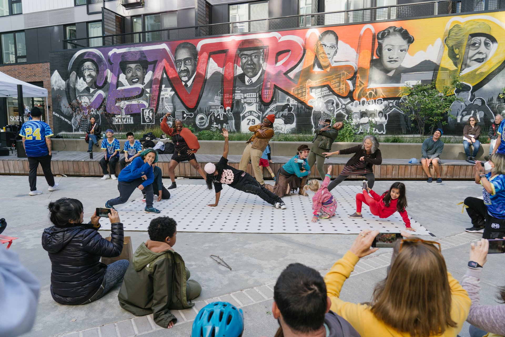  Community members participate in a breakdance workshop hosted by legendary dace Crew ‘Massive Monkees’, during ‘Walk The Block’ a celebration of the Black arts legacy in Seattle’s Central District on Saturday, September 30th, 2023in Seattle’s histor