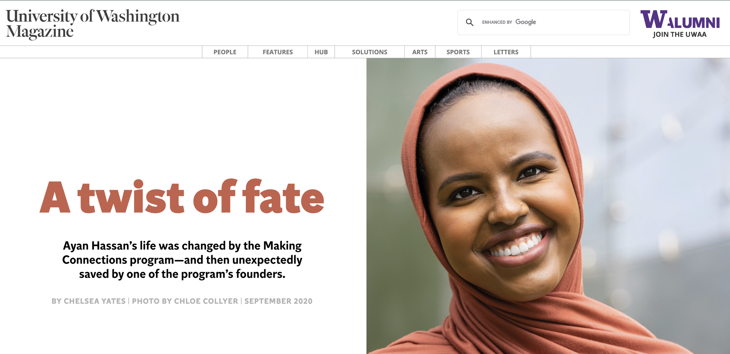  Ayan Hassan for University of Washington Alumni Magazine, 2020 