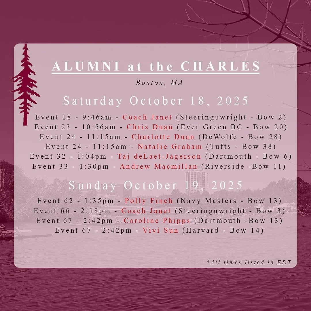 Looking forward to cheering on Redwood Alumni this weekend on the charles river at HOCR!