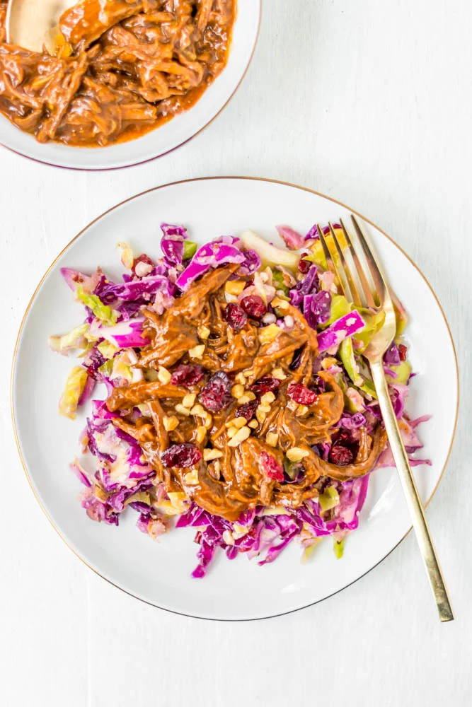 RECIPES:  Slow Cooker BBQ Brisket over Cabbage and Apple Salad (GF + DF)