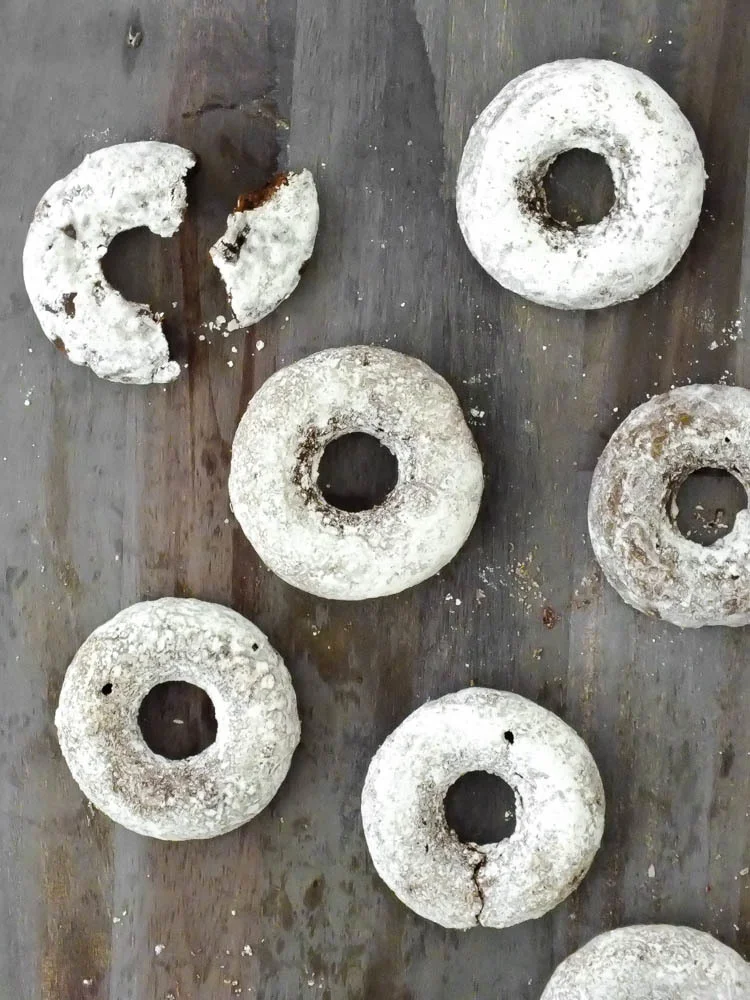 Chocolate Nutmeg Powdered Donuts (v+gf)