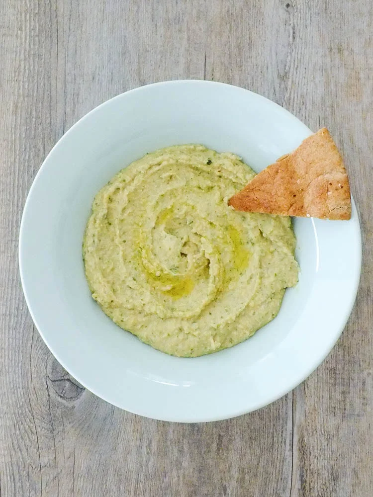 MAKE AHEAD SNACK: Spicy Herb Hummus + Homemade Pita Chips