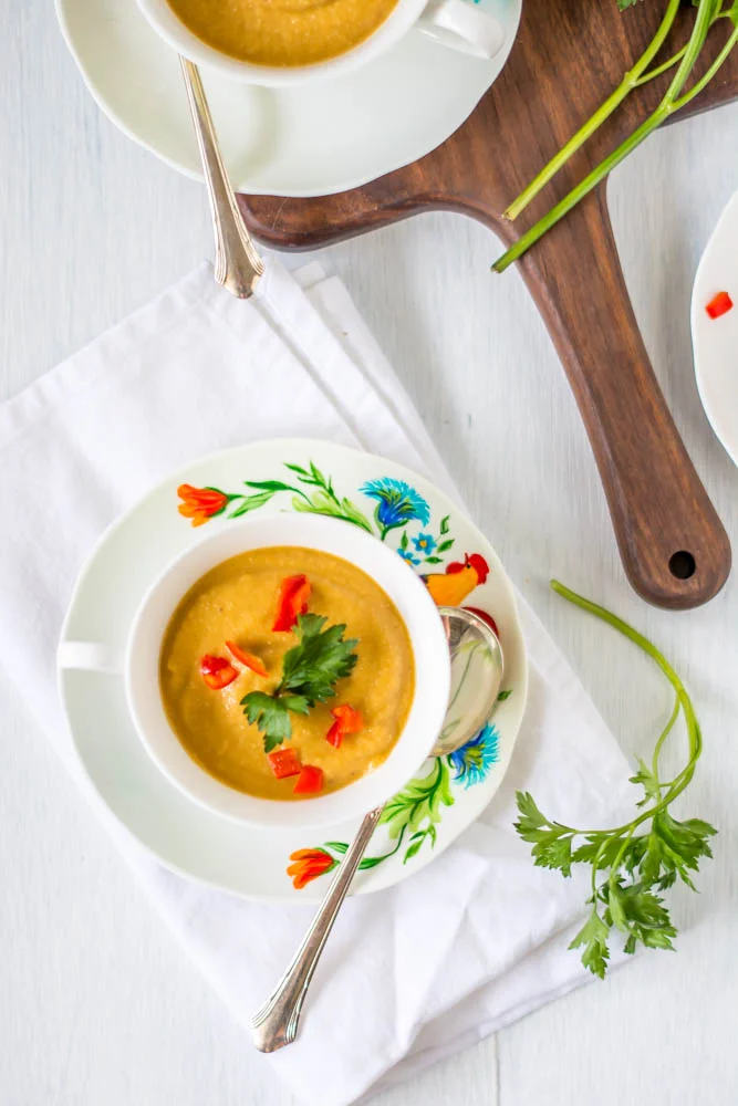 Creamy Sweet Potato + Roasted Parsnip Soup