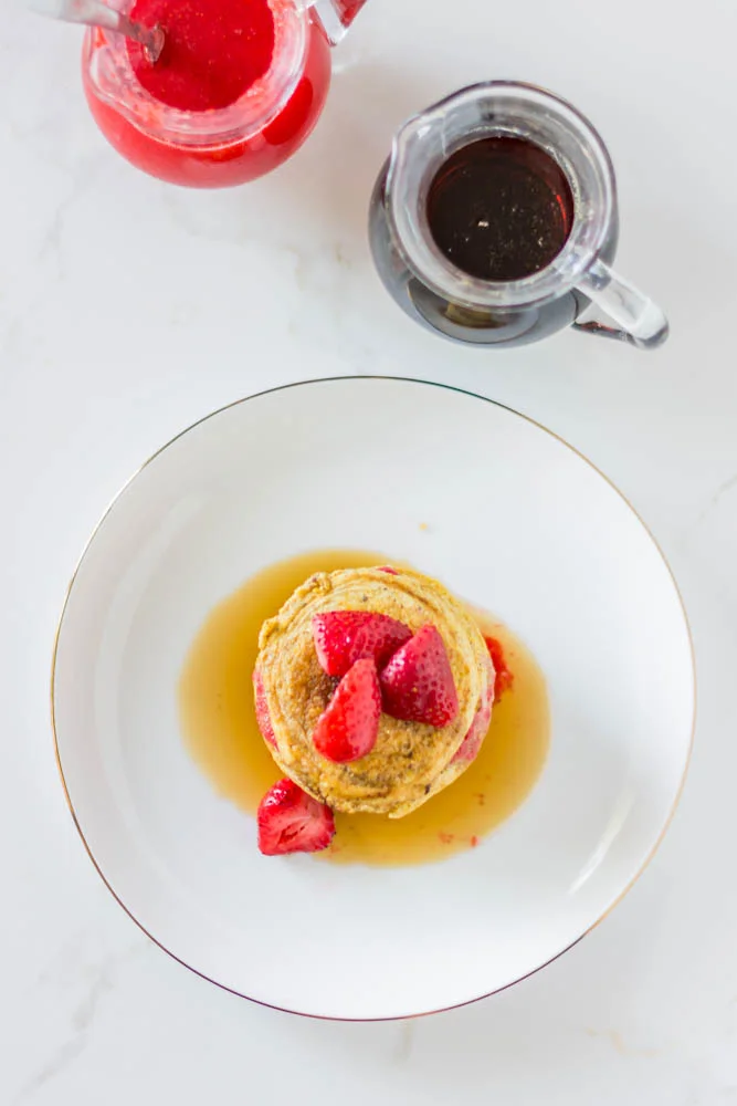Gluten Free, Cornmeal Griddlecakes with Strawberry Pureed Syrup