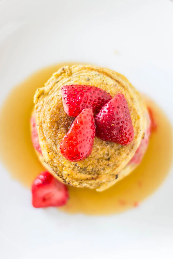 Gluten Free, Cornmeal Griddlecakes with Strawberry Pureed Syrup