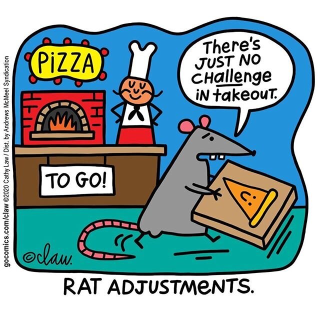 scurry free! #comics #gocomics #cartoon #comix #cartoonistsofinstagram #pandemic2020 #rat #carryout #clawart #cathylawart #cartoonist #pandemicrat #humor #pizza #illustrationoftheday