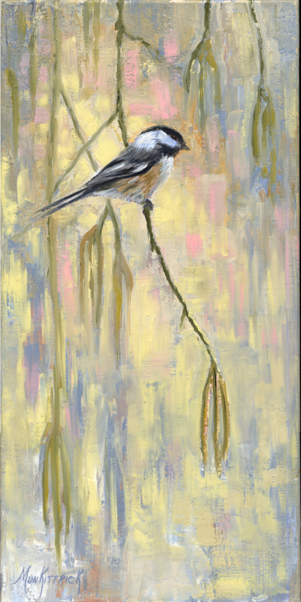 Chickadee & Catkins 10x20 Oil $475