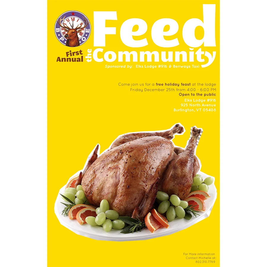 Burlington Elks Lodge: Feed The Community Event Poster